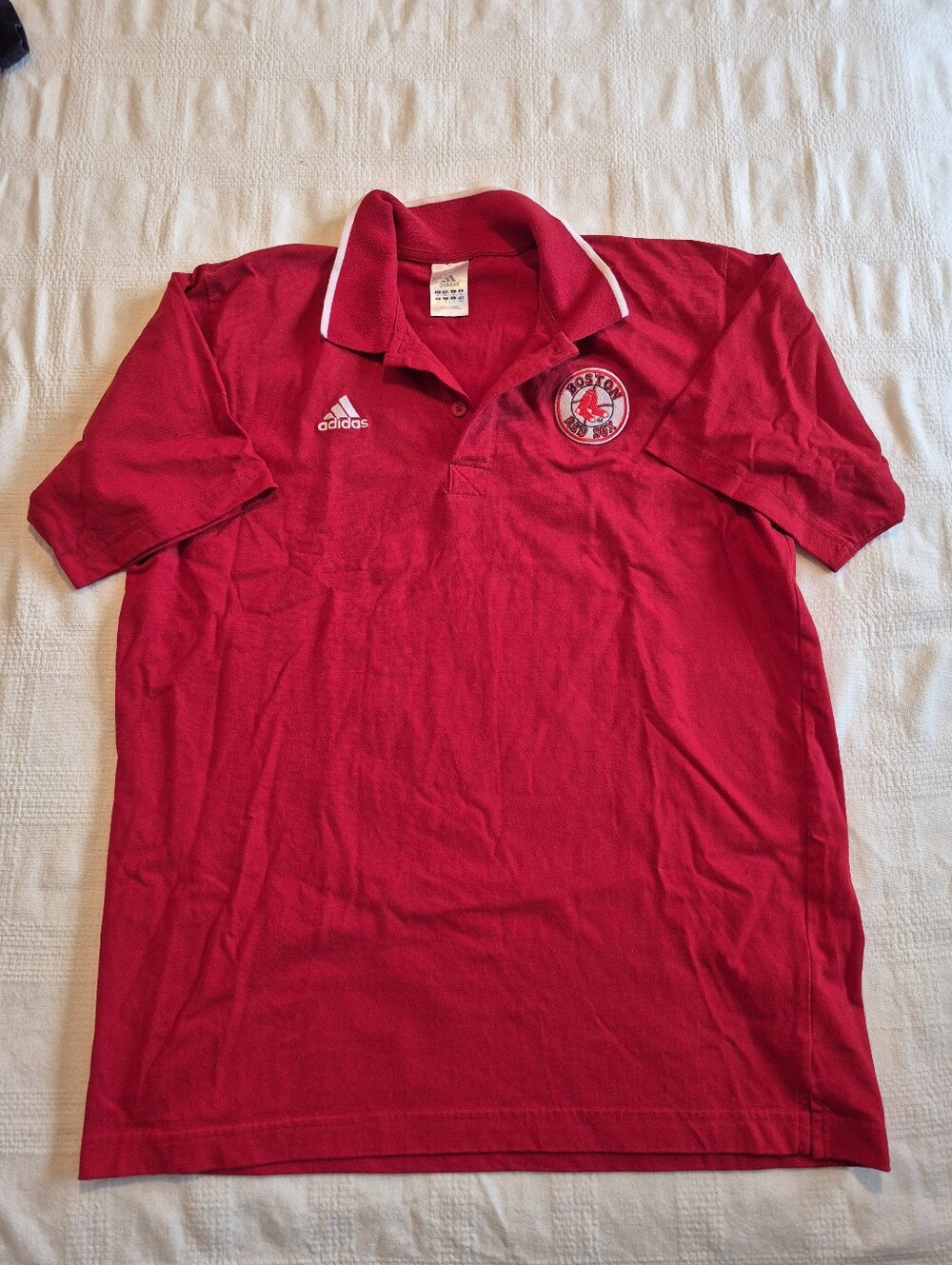 Adidas men's Medium Boston Red Sox red logo polo shirt VGUC